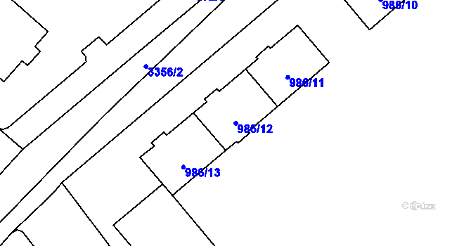 Parcela st. 986/12 v KÚ Pelhřimov, Katastrální mapa