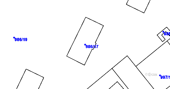 Parcela st. 986/17 v KÚ Pelhřimov, Katastrální mapa