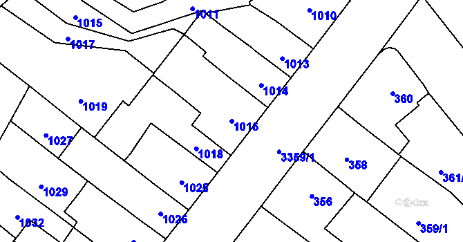 Parcela st. 1016 v KÚ Pelhřimov, Katastrální mapa