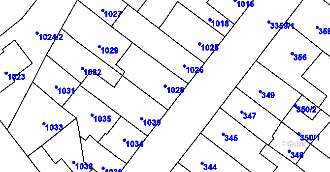 Parcela st. 1028 v KÚ Pelhřimov, Katastrální mapa