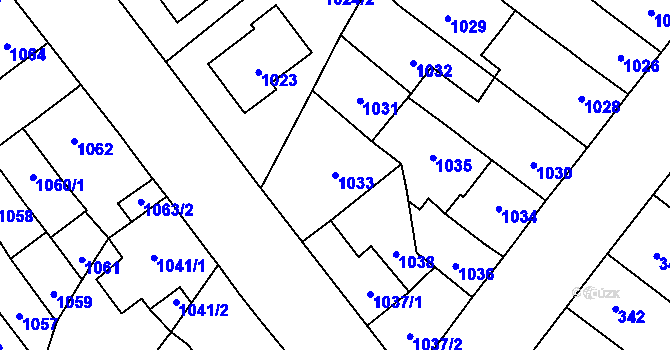 Parcela st. 1033 v KÚ Pelhřimov, Katastrální mapa