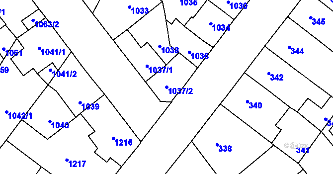 Parcela st. 1037/2 v KÚ Pelhřimov, Katastrální mapa