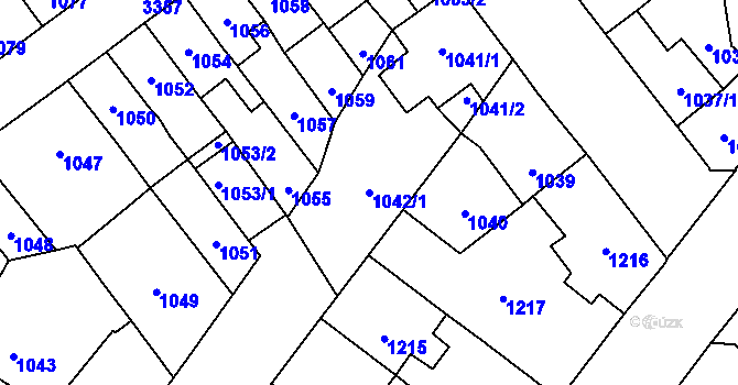 Parcela st. 1042/1 v KÚ Pelhřimov, Katastrální mapa