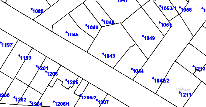 Parcela st. 1043 v KÚ Pelhřimov, Katastrální mapa