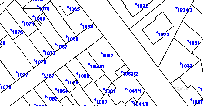 Parcela st. 1062 v KÚ Pelhřimov, Katastrální mapa