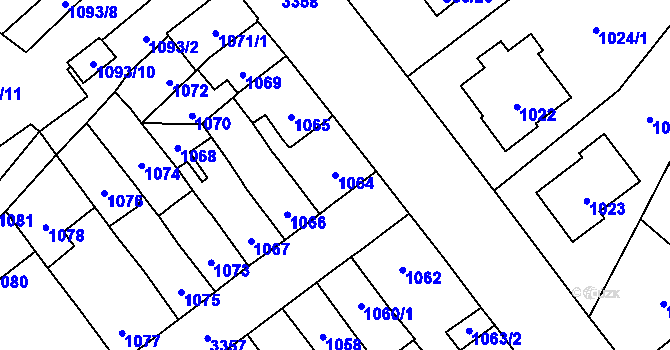 Parcela st. 1064 v KÚ Pelhřimov, Katastrální mapa