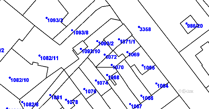 Parcela st. 1072 v KÚ Pelhřimov, Katastrální mapa