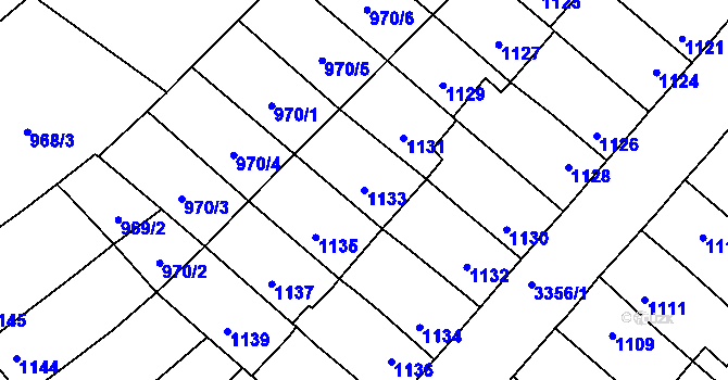 Parcela st. 1133 v KÚ Pelhřimov, Katastrální mapa