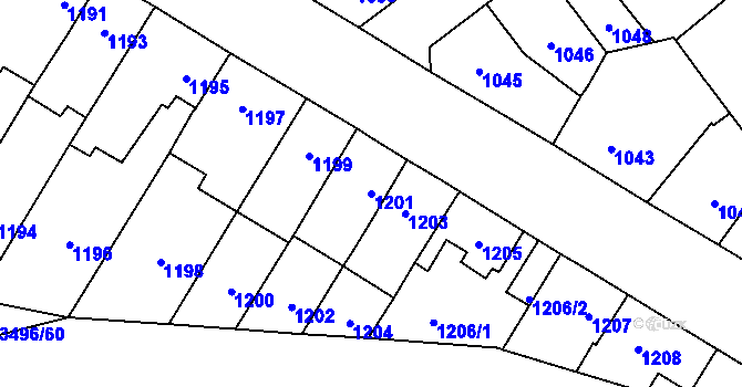 Parcela st. 1201 v KÚ Pelhřimov, Katastrální mapa