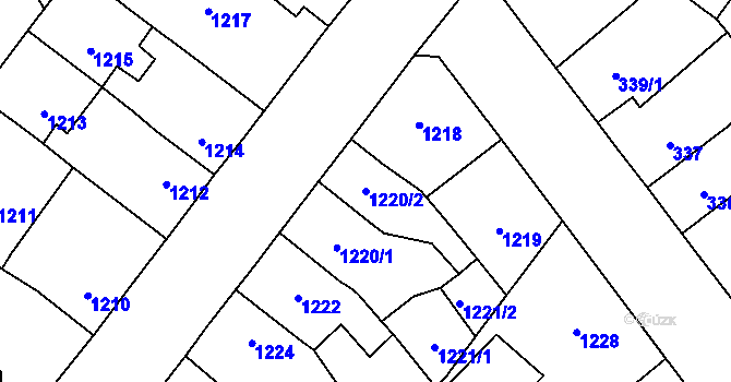 Parcela st. 1220/2 v KÚ Pelhřimov, Katastrální mapa