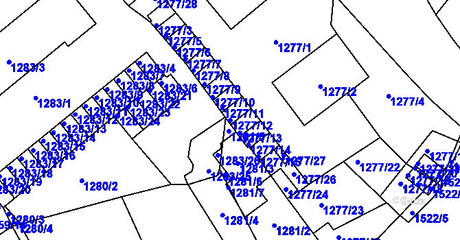Parcela st. 1277/12 v KÚ Pelhřimov, Katastrální mapa