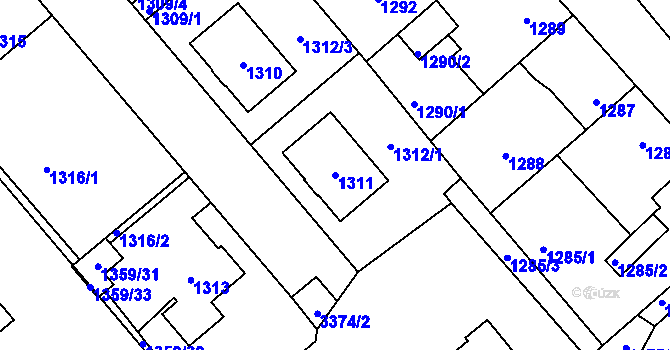 Parcela st. 1311 v KÚ Pelhřimov, Katastrální mapa