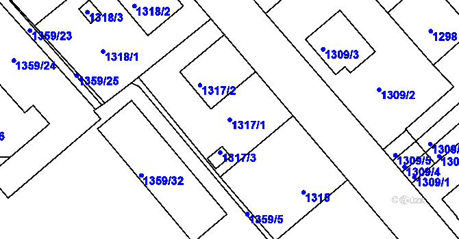 Parcela st. 1317/1 v KÚ Pelhřimov, Katastrální mapa