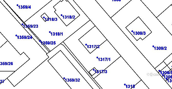 Parcela st. 1317/2 v KÚ Pelhřimov, Katastrální mapa