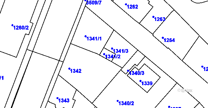 Parcela st. 1341/2 v KÚ Pelhřimov, Katastrální mapa