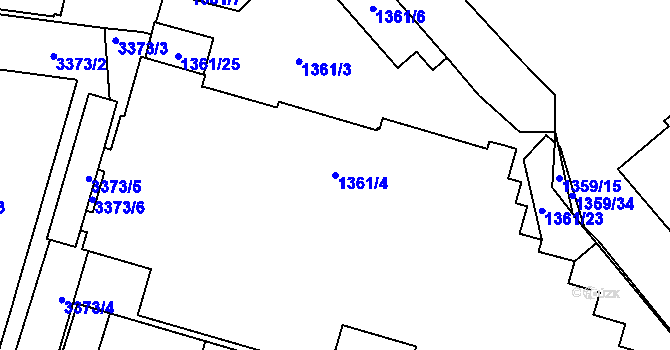 Parcela st. 1361/4 v KÚ Pelhřimov, Katastrální mapa