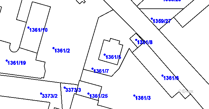 Parcela st. 1361/5 v KÚ Pelhřimov, Katastrální mapa