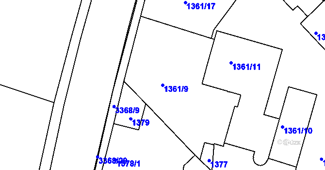 Parcela st. 1361/9 v KÚ Pelhřimov, Katastrální mapa