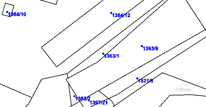 Parcela st. 1363/1 v KÚ Pelhřimov, Katastrální mapa
