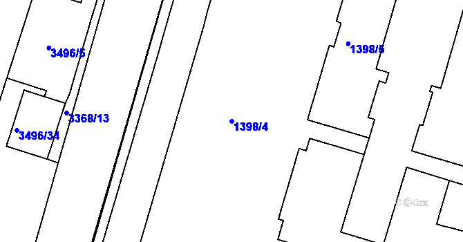 Parcela st. 1398/4 v KÚ Pelhřimov, Katastrální mapa