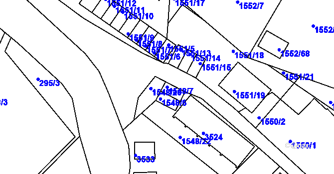 Parcela st. 1548/7 v KÚ Pelhřimov, Katastrální mapa