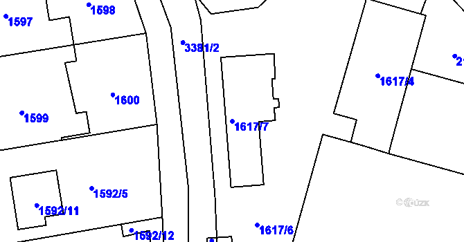 Parcela st. 1617/7 v KÚ Pelhřimov, Katastrální mapa