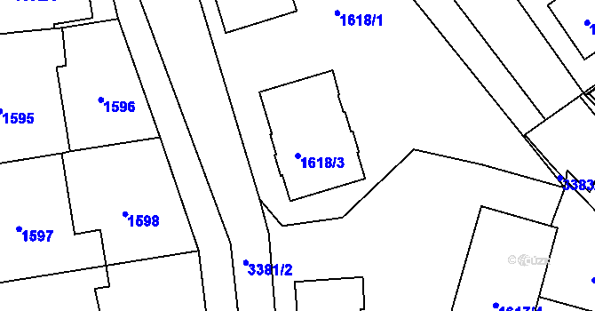 Parcela st. 1618/3 v KÚ Pelhřimov, Katastrální mapa