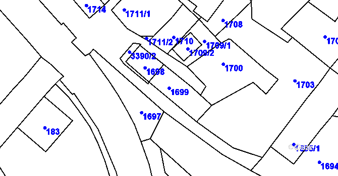 Parcela st. 1699 v KÚ Pelhřimov, Katastrální mapa