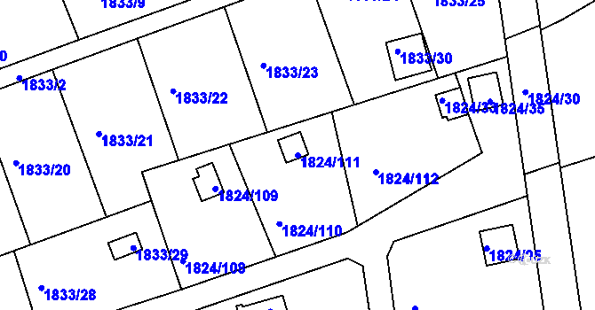 Parcela st. 1824/111 v KÚ Pelhřimov, Katastrální mapa