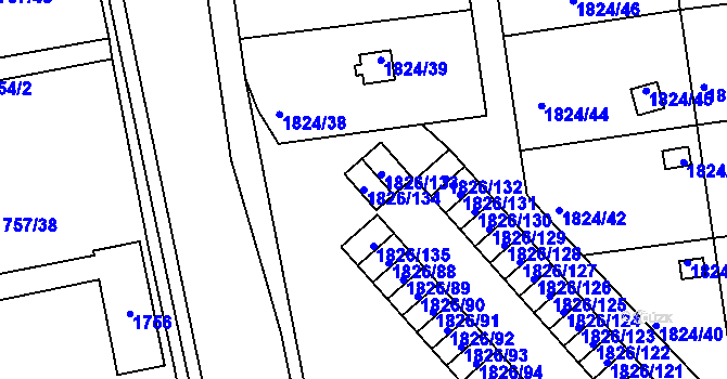 Parcela st. 1826/134 v KÚ Pelhřimov, Katastrální mapa