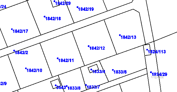 Parcela st. 1842/12 v KÚ Pelhřimov, Katastrální mapa