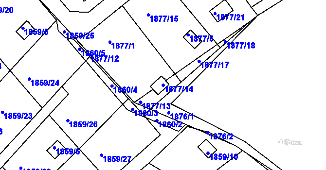 Parcela st. 1877/14 v KÚ Pelhřimov, Katastrální mapa