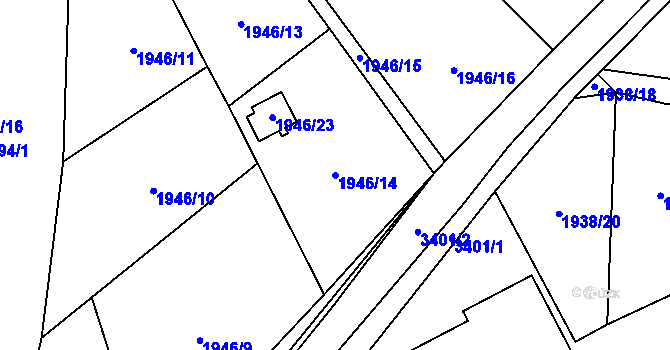 Parcela st. 1946/14 v KÚ Pelhřimov, Katastrální mapa