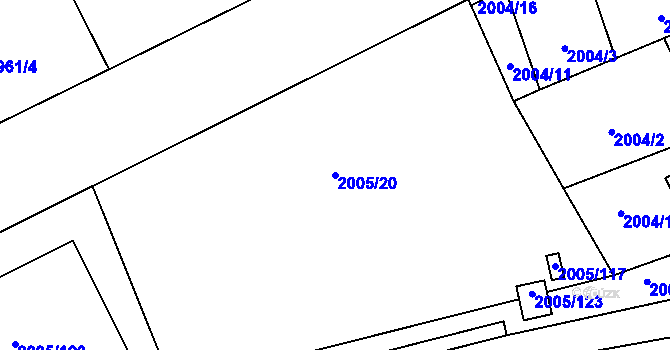 Parcela st. 2005/20 v KÚ Pelhřimov, Katastrální mapa
