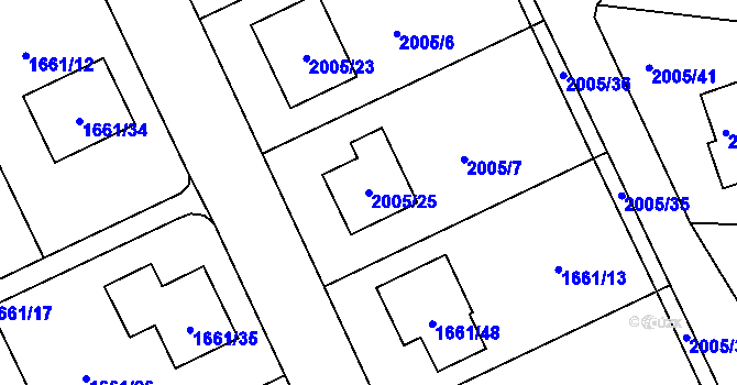 Parcela st. 2005/25 v KÚ Pelhřimov, Katastrální mapa