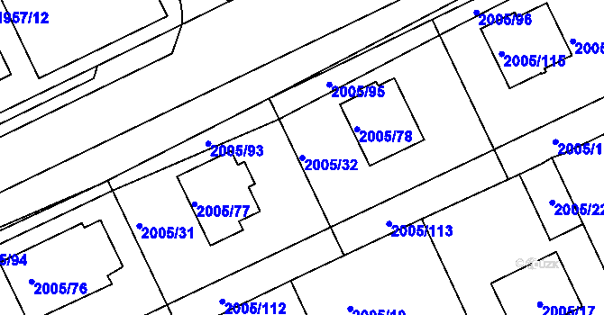 Parcela st. 2005/32 v KÚ Pelhřimov, Katastrální mapa