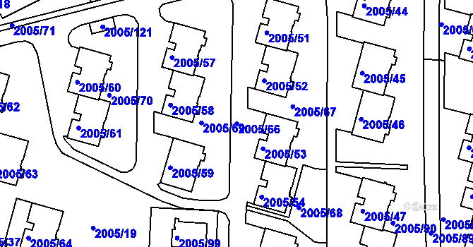 Parcela st. 2005/66 v KÚ Pelhřimov, Katastrální mapa