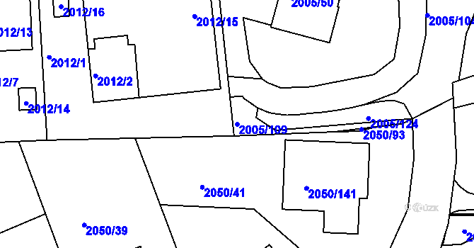Parcela st. 2005/109 v KÚ Pelhřimov, Katastrální mapa