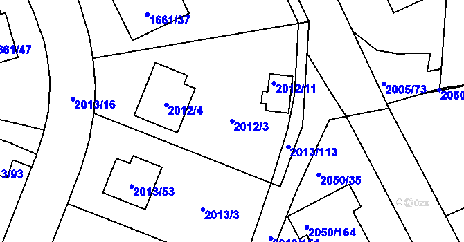 Parcela st. 2012/3 v KÚ Pelhřimov, Katastrální mapa