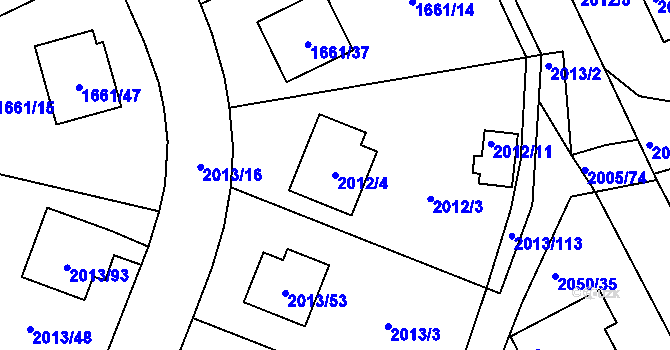 Parcela st. 2012/4 v KÚ Pelhřimov, Katastrální mapa