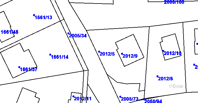 Parcela st. 2012/5 v KÚ Pelhřimov, Katastrální mapa