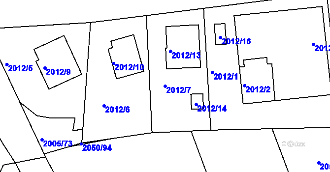 Parcela st. 2012/7 v KÚ Pelhřimov, Katastrální mapa