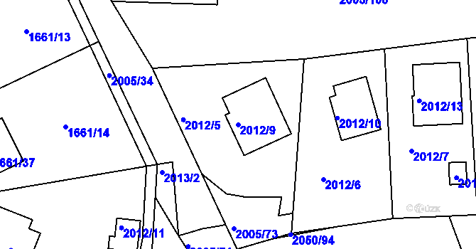 Parcela st. 2012/9 v KÚ Pelhřimov, Katastrální mapa