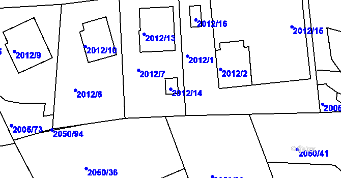 Parcela st. 2012/14 v KÚ Pelhřimov, Katastrální mapa