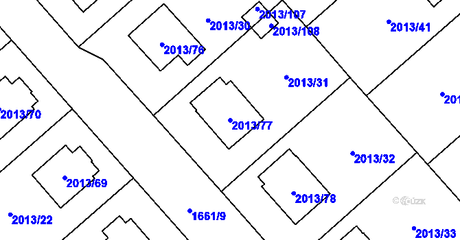 Parcela st. 2013/77 v KÚ Pelhřimov, Katastrální mapa