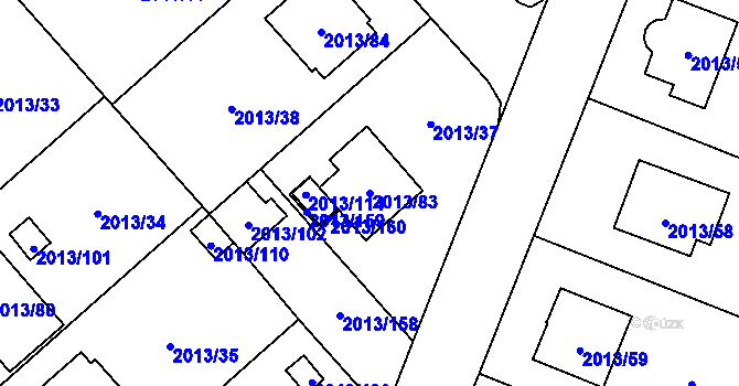 Parcela st. 2013/83 v KÚ Pelhřimov, Katastrální mapa