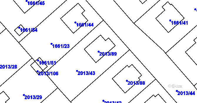 Parcela st. 2013/89 v KÚ Pelhřimov, Katastrální mapa