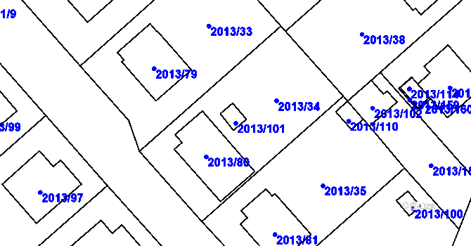 Parcela st. 2013/101 v KÚ Pelhřimov, Katastrální mapa