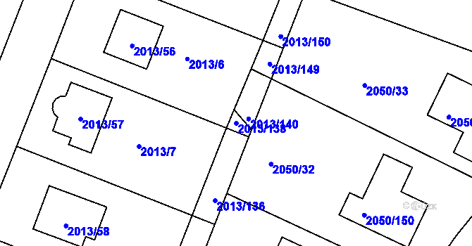 Parcela st. 2013/138 v KÚ Pelhřimov, Katastrální mapa