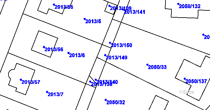 Parcela st. 2013/149 v KÚ Pelhřimov, Katastrální mapa